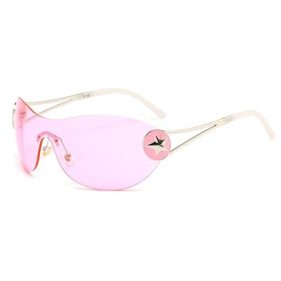 Novos óculos de sol punk sem aro cinco estrelas y2k designer de luxo óculos de uma peça UV400 óculos de ciclismo para dirigir feminino