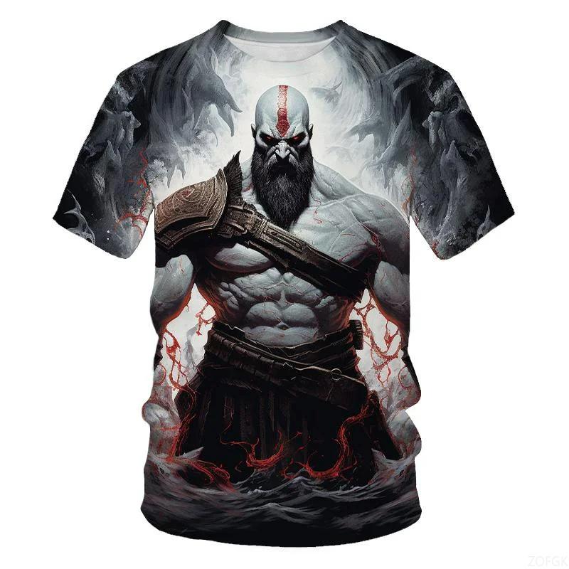 Men's Fashion Game Character 3D Printed T-shirt Hip Hop Trend Harajuku Street Wear Round Neck Short Sleeve God of War Summer