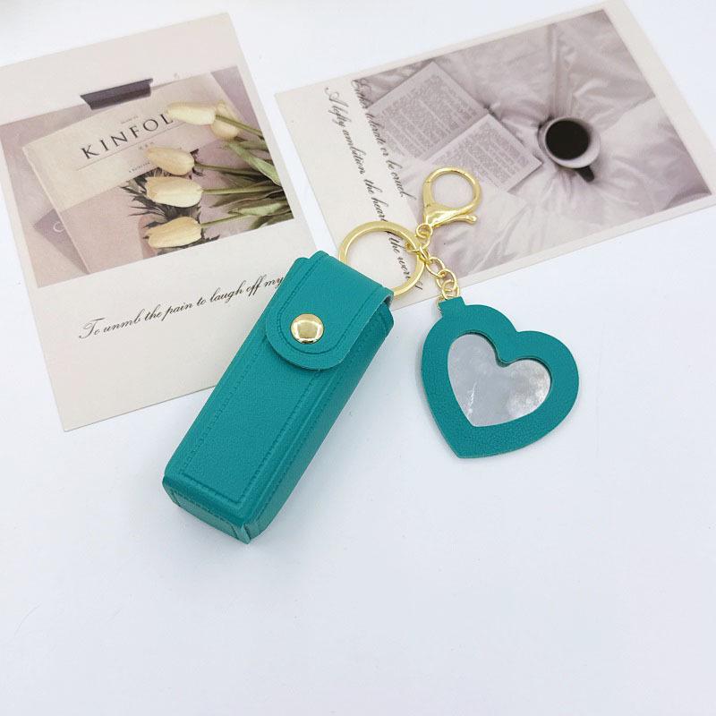 Macaron Color Mini Heart Mirror Lipstick Keychain Bag