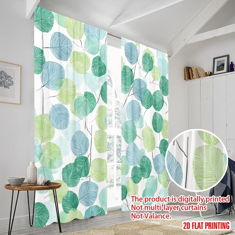 2pcs,2D Plane Printing Curtains Roller Blinds Green Leafy Vines Polyester Easy Install (without Rod) Versatile All for Study,