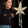 Autumn And Winter Long Leaf Versatile Temperament Necklace Female Lucky Grass One Two Wear Sweater Chain Corsage Female