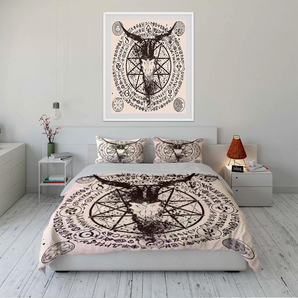 Goat Skull Pentagram Bedding Set Bedding set (1 duvet cover, 2 pillowcases, duvet not included)