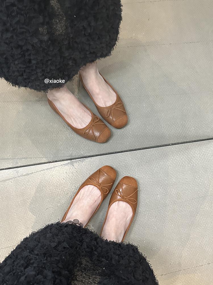 

Inner height-increasing ballet shoes 2025 spring and summer new shallow bow single shoes grandma shoes commuter Mary Jane shoes 39
