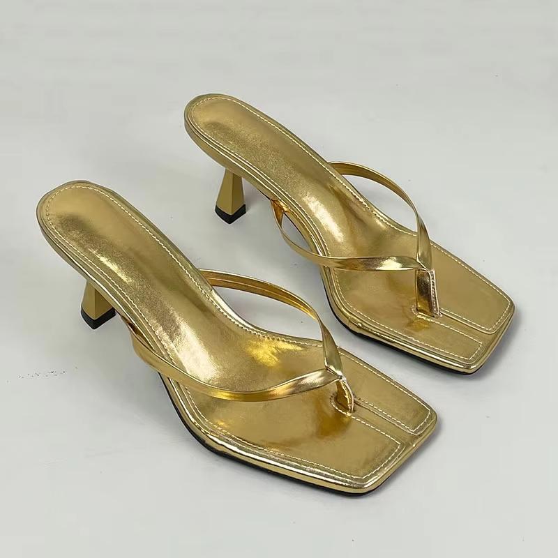 Fashion Big Size 43 Ladies Heels Slippers Pumps Shoes Female Casual Footwear Fashion Shallow Women Heeled Sandals Slides Flip Flops