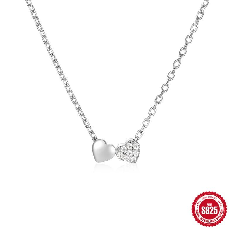 Elegant Sterling Double Heart Pendant Necklace Women Gold Or White Plated Adjustable Chain Length 21-50cm