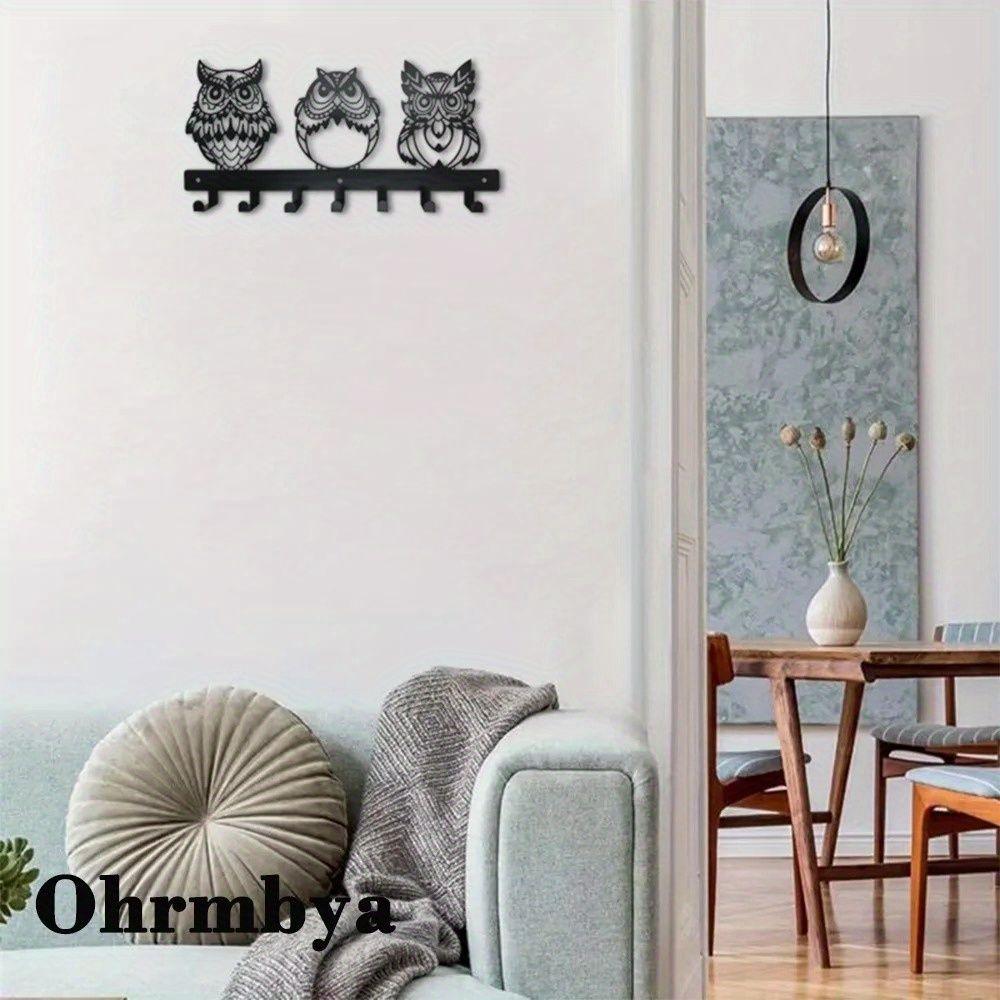 Metal Wall Key Holder Owl Forged Iron Coat Hooks Entryway Decor