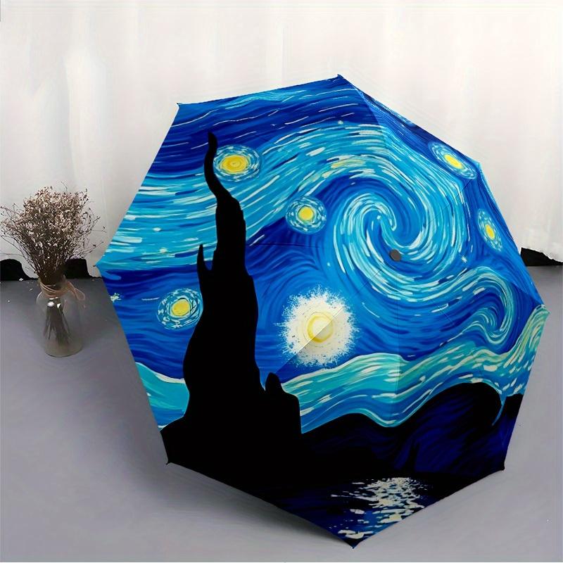 1pc Van Gogh Starry Night Sky Automatic Open/Close Umbrella with Windproof, Functional Design, 8-Rib Sturdy Canopy, Durable Ribs,035