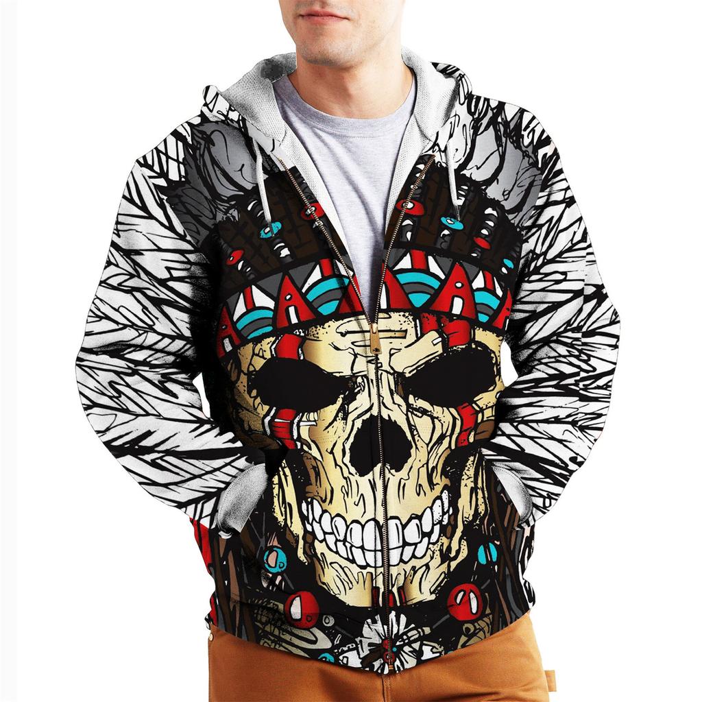 3D Printed Skull Viking Series Jacket Men's Hoodies Zipper Sweatshirt Cardigan Retro Sportswear Coat