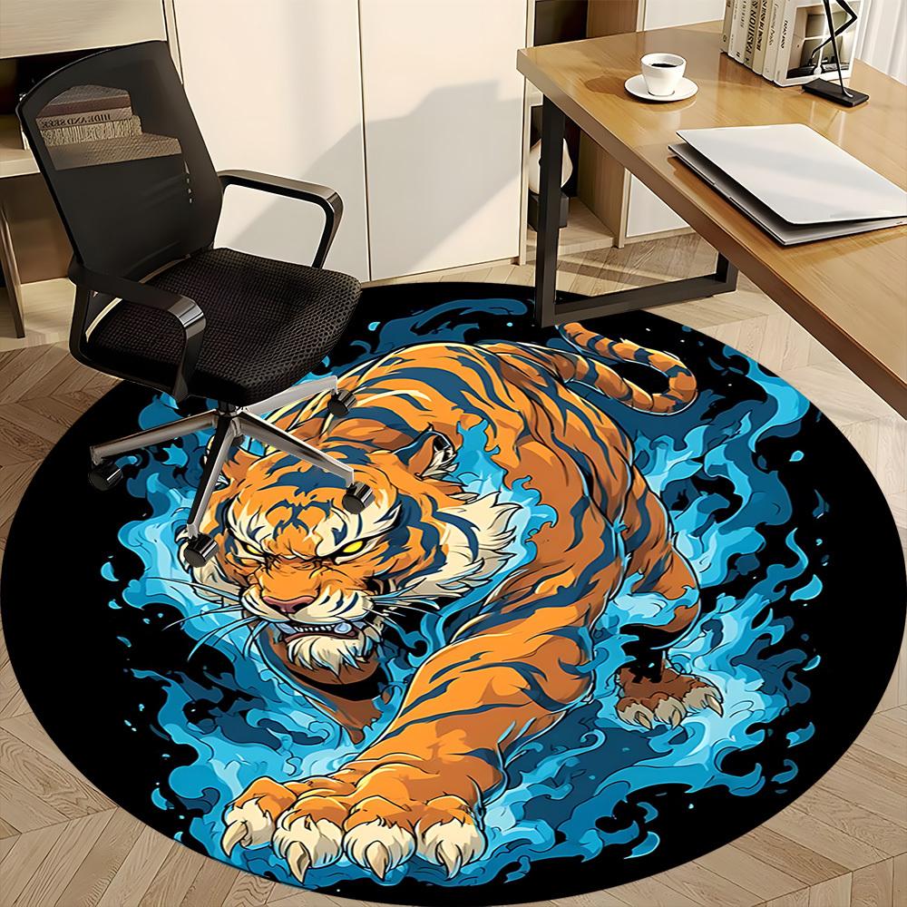 1PC Tiger Flames Office Round Area Rug,  Mat Suitable ForOffice, Under Office Chairs Bedroom Living Room Home Decor, Room Deco