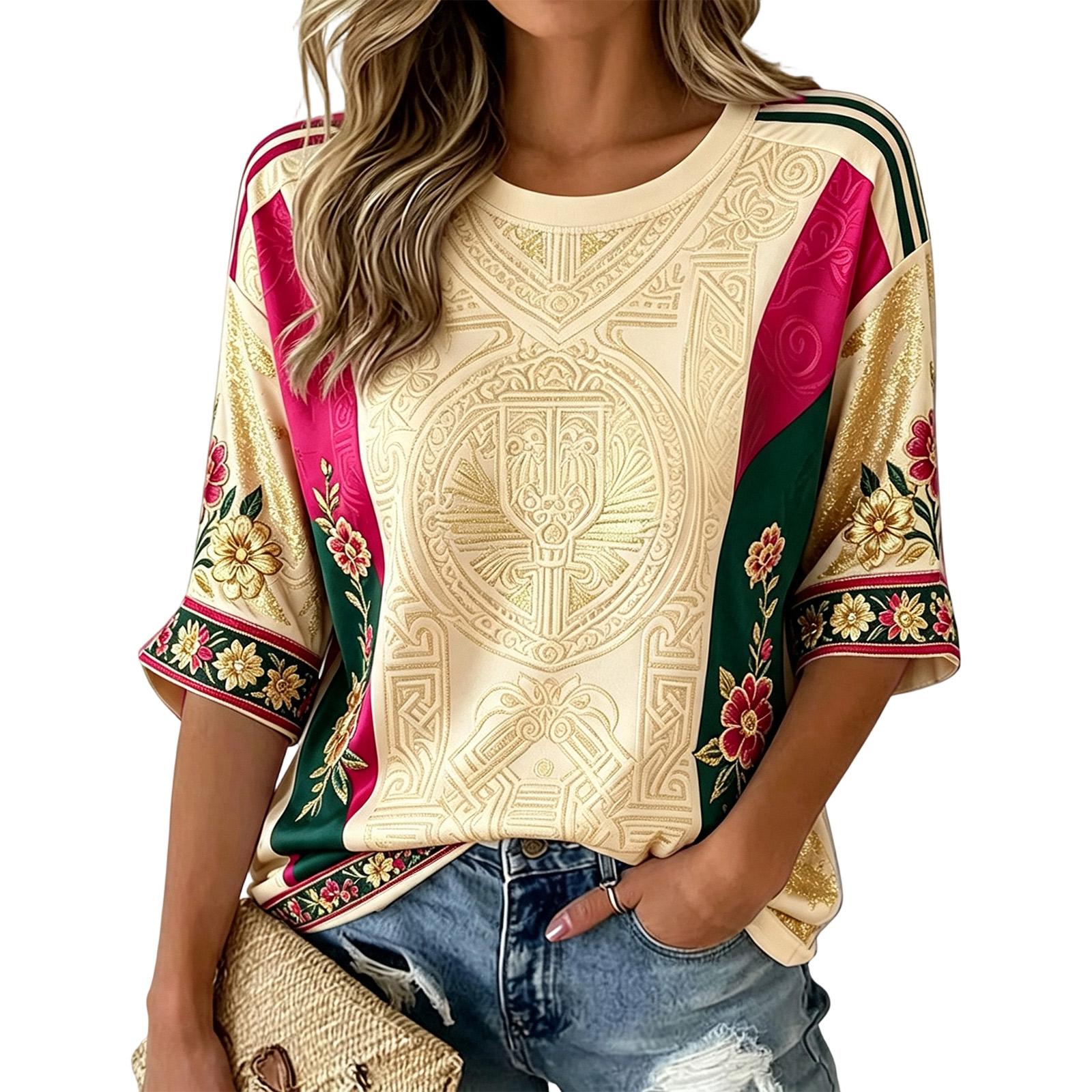 Women s Mexico Soccer Print Round Neck Three-Quarter Sleeve T-Shirt L