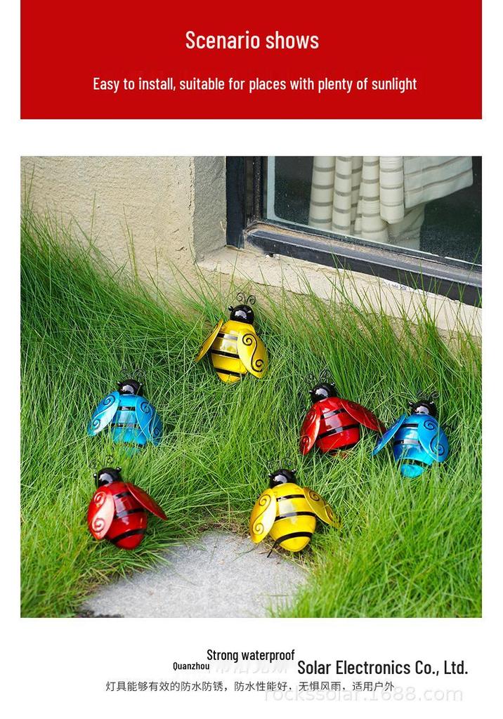 Solar Bee Light: Outdoor Garden LED Wall Hanging Decoration, Wrought Iron, Waterproof