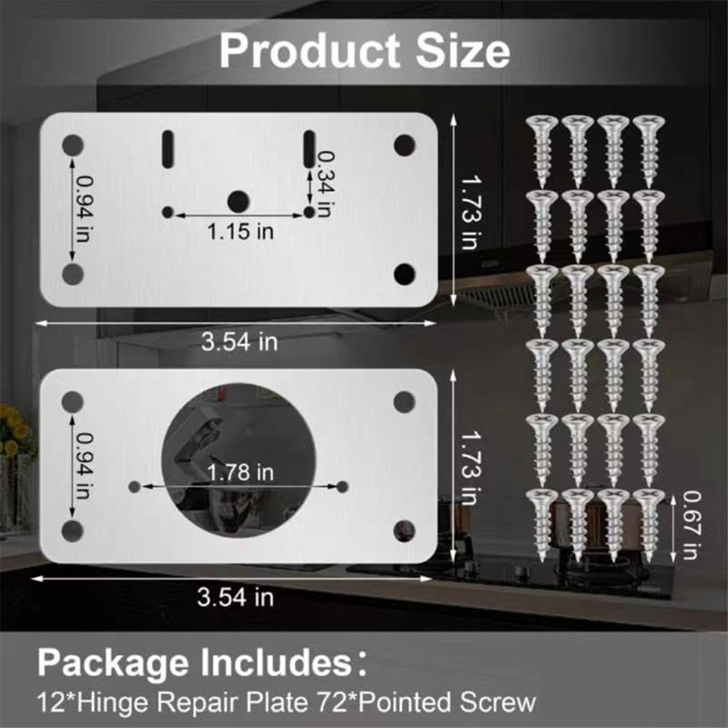 New 12-Pack Hinge Repair Kit - Cabinet Door Hinge Repair Plate Hinge Fixing Plate for Kitchen Cupboard Door Locker Cabinet
