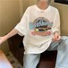 White Oversize Short Sleeve T-Shirt Women's Cartoon Couple Fashionable Korean Style Round Neck Thin Cotton Casual Top