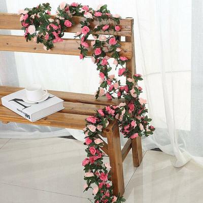 Artificial Pink Rose Vine Flowers Garland Hanging Floral Home Garden Party Decor