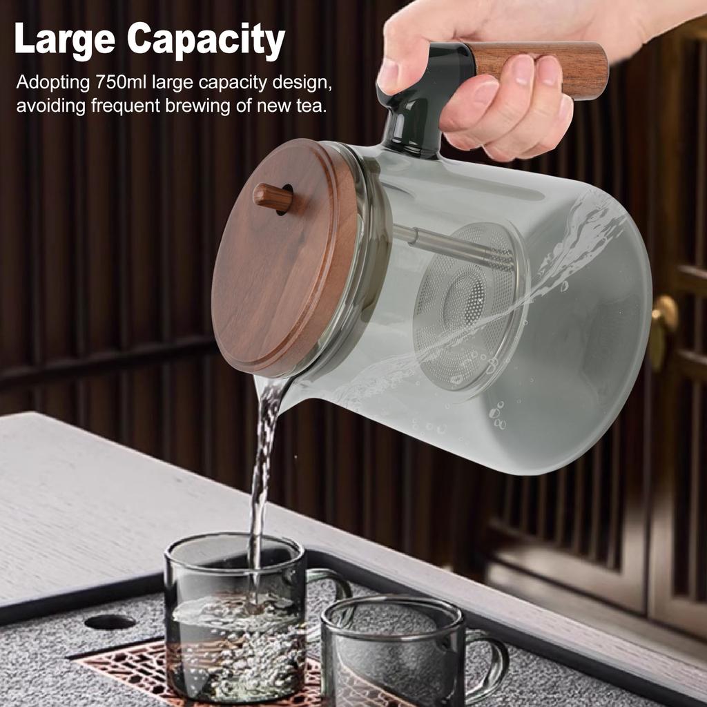 Teapot 750ml Thickened Glass Water Separation Tea Pot with Strainer for Tea Straining Brewing Pouring