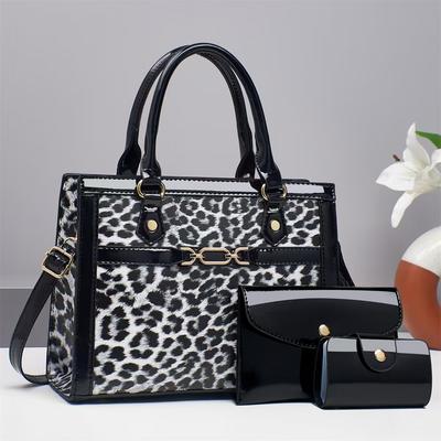 New Fashion Leopard Print Bag Three Sets of High Appearance Level Bright Leather Handbag with Shoulder Bag Crossbody Bag