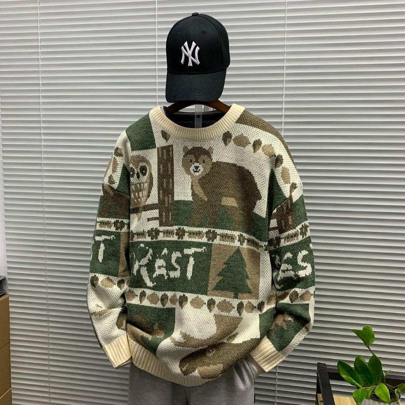 Men s 2025 Trendy Korean-Style Thick Wool Sweater, Round Neck, Loose Fit L