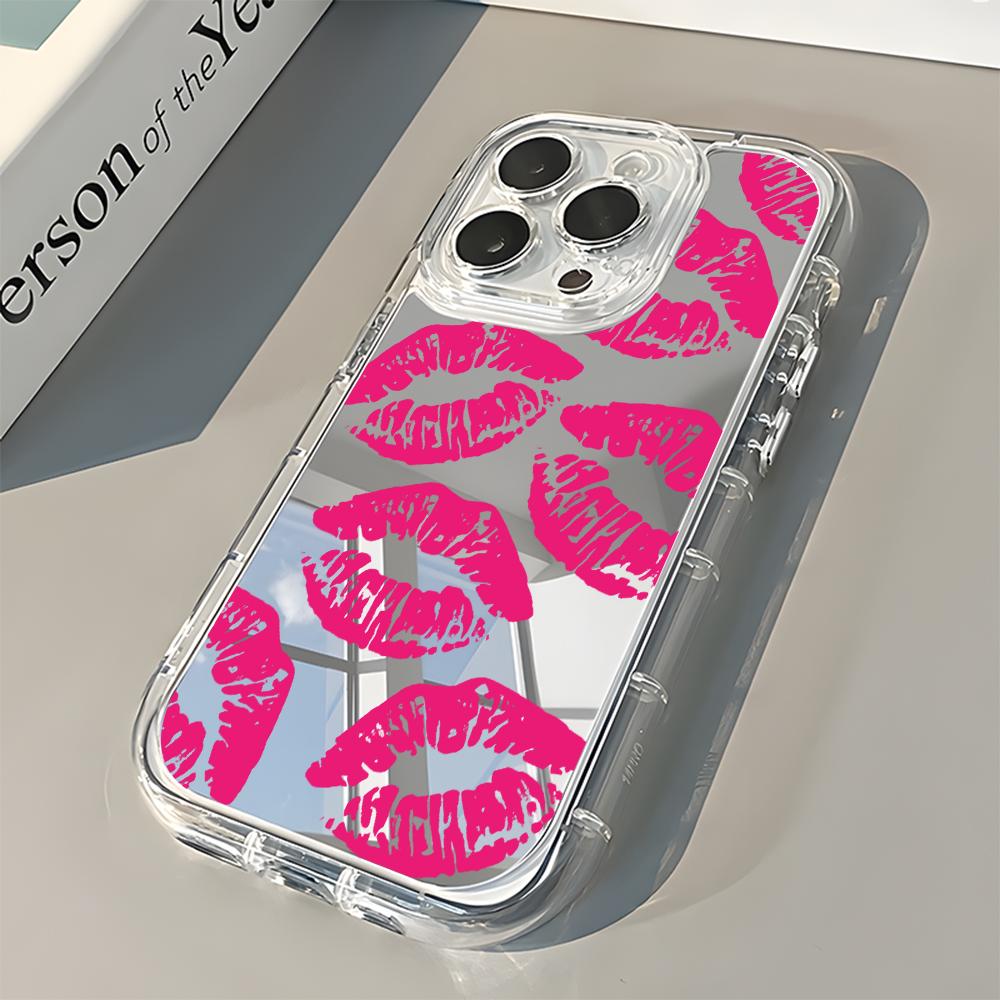Sexy Style Pink Lip Print Pattern Soft Phone Case For iPhone 11 12 13 14 15 16 17 Pro Max Air X XR XS 7 8 Plus Mirror Back Cover