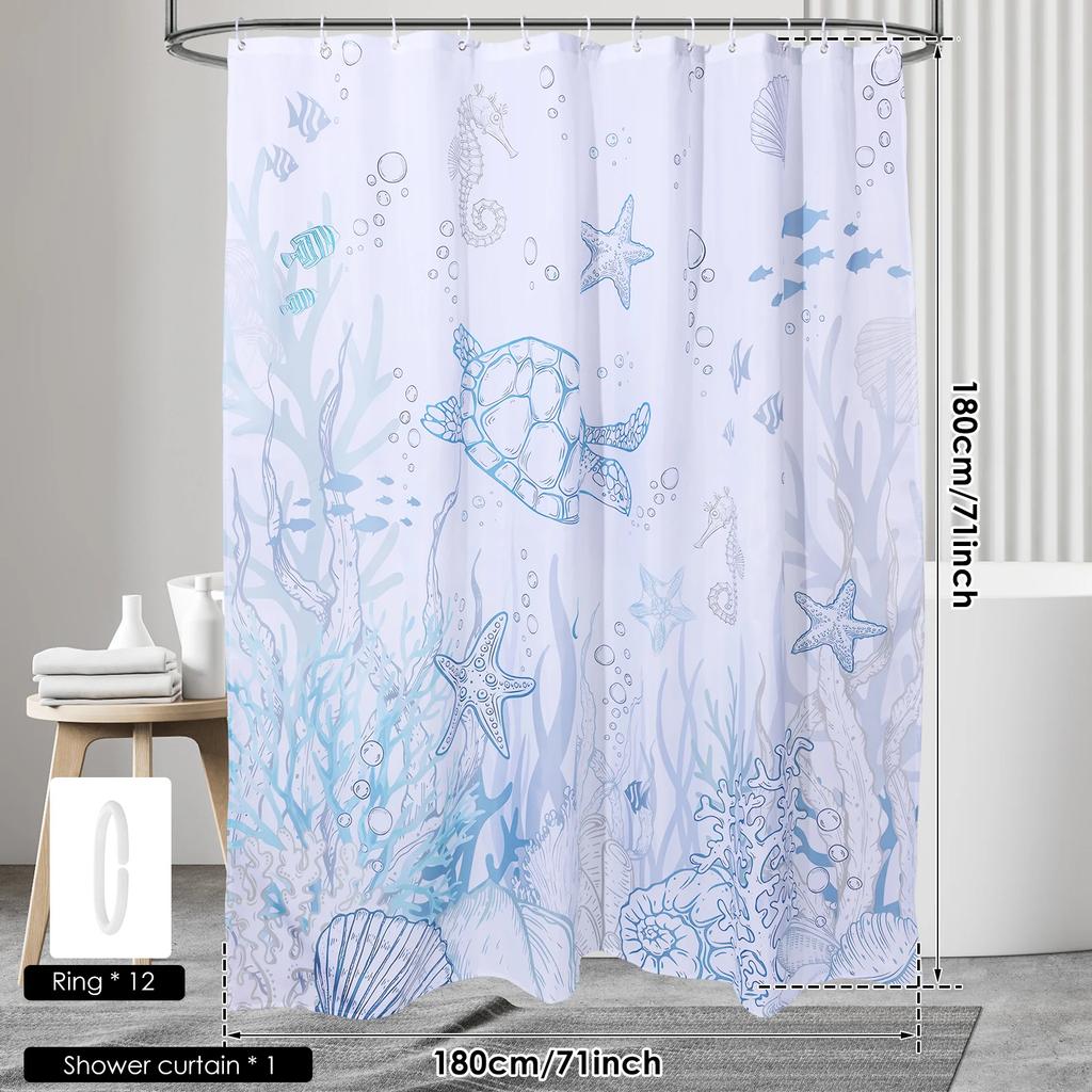 Turtle Shower Curtain Beach Starfish Themed Bathroom Curtain Practical Elegant Underwater Seahorse Bathroom Curtain for Bathroom