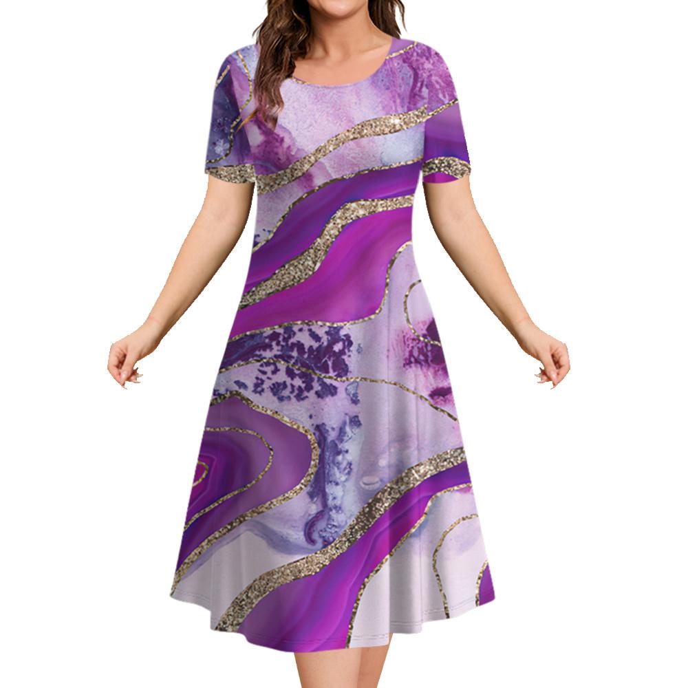 2026 New Summer Loose A-line Dress 3D Printing Short-sleeved Women's Evening Dress Women's Elegant Fashion Round Neck Dress