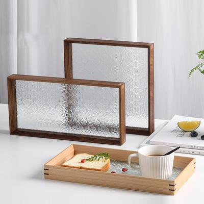 HeMu Vintage Cherry-apple Flower Glass Wooden Tray Tabletop Decoration Set Aromatreatment Tea Sea Reception Tea Tray
