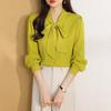 Women Shirt Lace-up Bowknot Collar Long Sleeve Casual Shirt Solid Color Loose Fit Chiffon Shirt Tops Daily Wear
