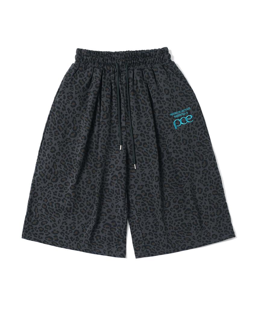 PEACE MAKER Pce Side Double Pleated Wide Bermuda Sweat Shorts (Leopard Print)