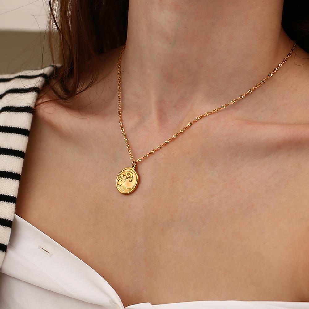MamacitaSlay 316L Stainless Steel Great Wave Pendant Necklace 18K Gold Plated Waterproof Jewelry For Women Trendy Necklace