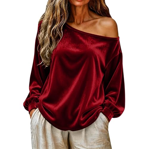 Women's Color One-Shoulder Long Sleeve Loose Fit Casual Top