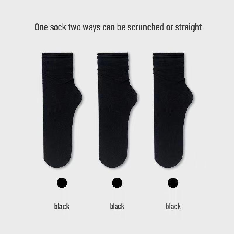 Bingbing Women's Ice Silk Scrunch Socks - Mid-Calf, Thin Style, Trendy White Velvet for Summer