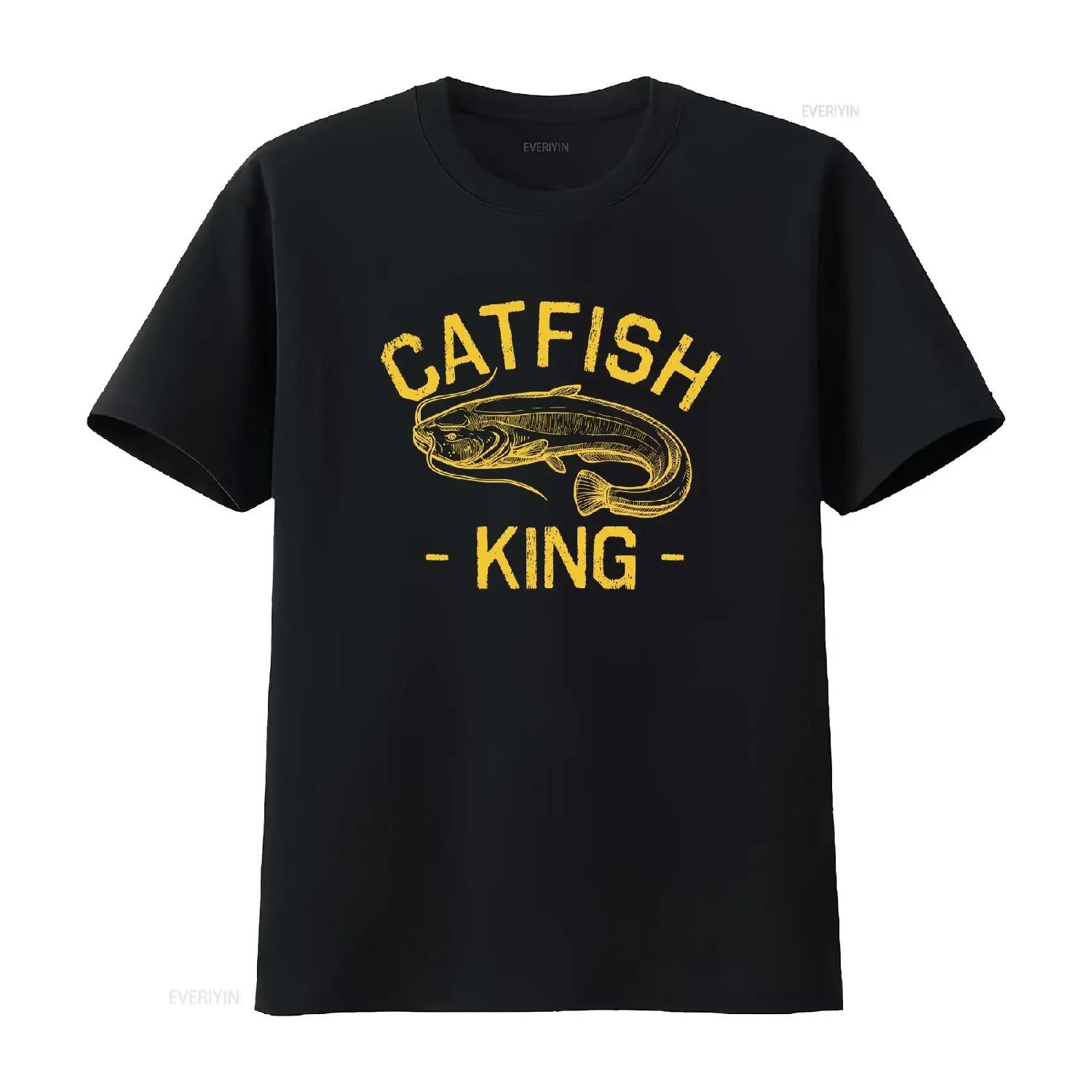 Catfish King T Shirt Funny Catfishing Fishing tee vintage Washed Comfortable graphic Casual Versatile fashion Breathable XXXXXL чёрный