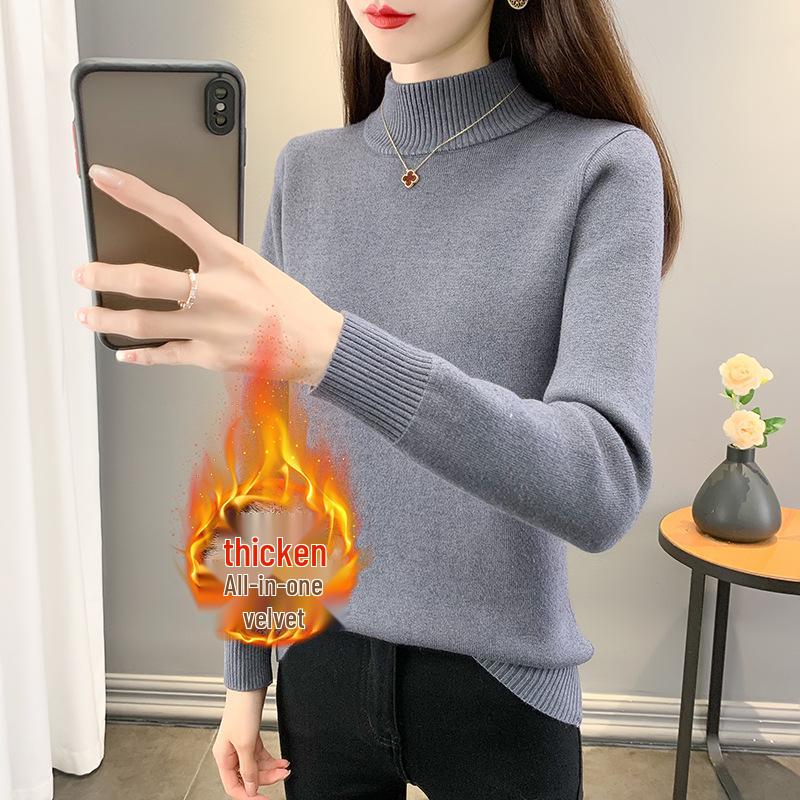 Autumn/Winter 2025 Women's High Neck Fleece Sweater: Warm, Thick, Plus Velvet Base Layer.