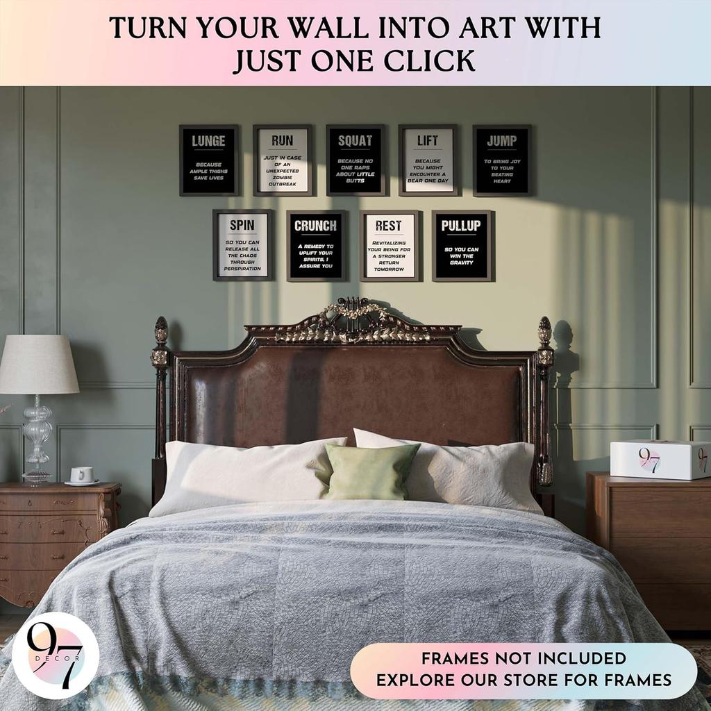 97 Decor Workout Posters for Home Gym Decor - Gym Posters Motivational Quotes Wall Art Prints, Black White Fitness Exercise Pictures for Men Bedroom