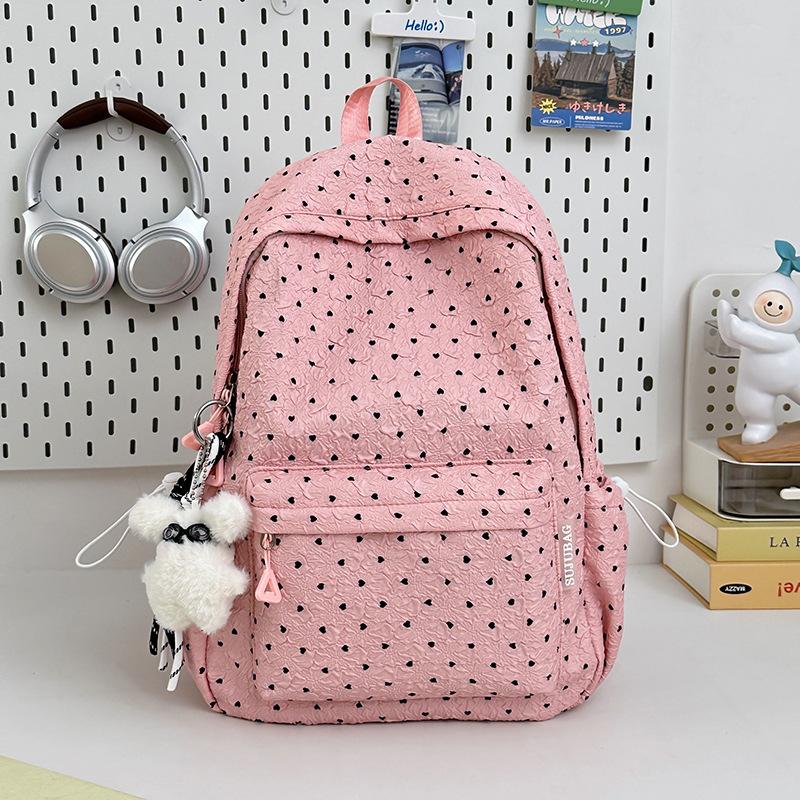 New Polka Dot Bubble Fabric Backpack, Simple, Lightweight and Large-capacity Backpack, Female Middle School and College Student School Bag