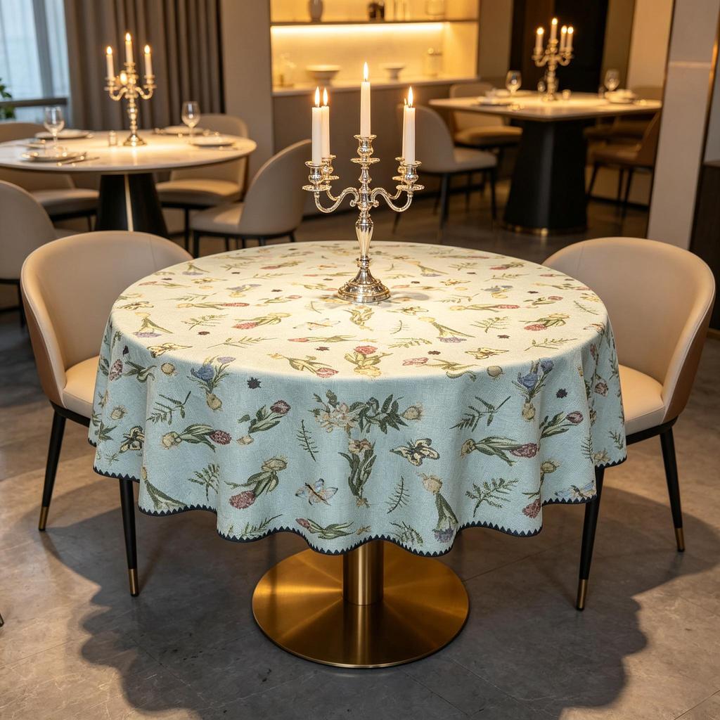 Kitchen Dining Room Daily Arrangement Convenient Soft Fabric Cotton Round Table Cloth