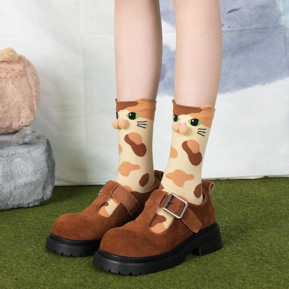 Elastic Calico Cat Socks Breathable Tuxedo Cat Socks Whimsical Pouty Kitty Socks All Seasons
