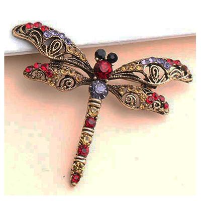 [R7292] - Designer Brosche 'Libelle' rot lila gold - 60x45 mm