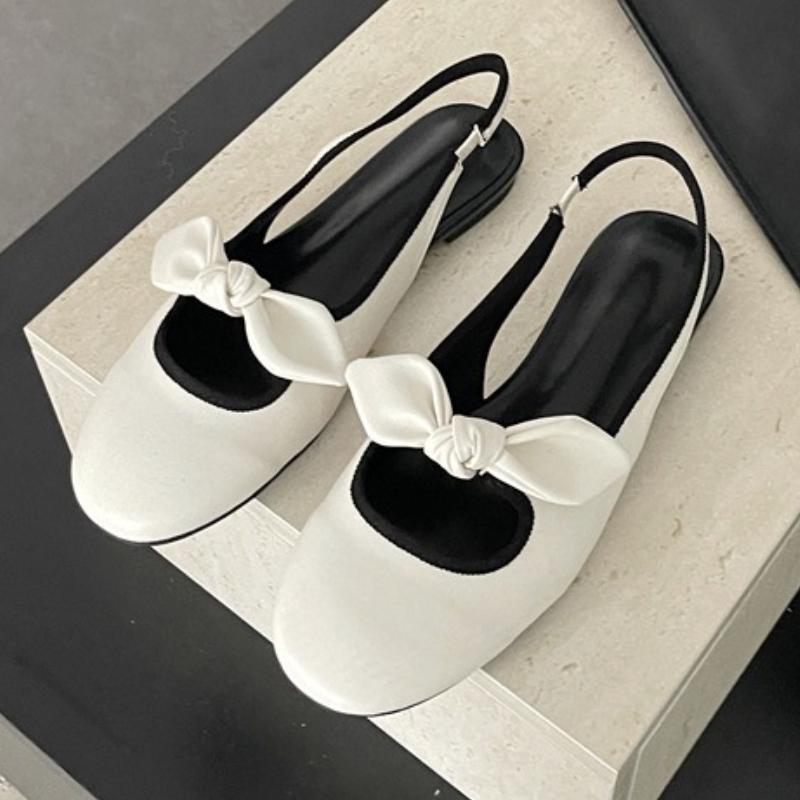 Fashion Sweet Butterfly Knot Low Heel Pumps Women Fashion Polka Dot Slingback Brand Designer Shoes Elegant Comfort Shallow Flat Sandals