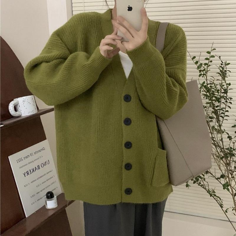 Retro Lazy Wind V-Neck Knitted Cardigan for Women's Autumn and Winter New Loose Versatile Single-breasted Sweater Jacket for Women