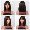 Dark Brown Short Bob Synthetic Hair Wigs with Bangs Straight Cosplay Lolita Natural Wig for Women Afro Blunt Cut Heat Resistant