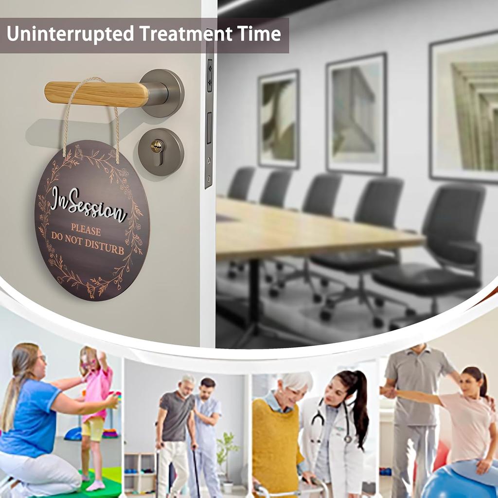 In Session Door Sign for Therapists, Double-Sided Wood Therapy Room Decoration with Hanging Rope, Session In Progress Door Sign, Therapy Office