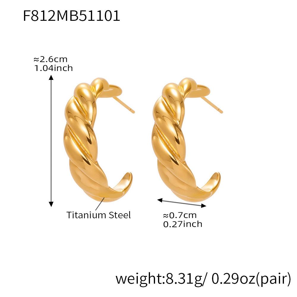 Qiong Yao Gold-Plated Stainless Steel C-Shaped Spiral Enamel Earrings - Fashionable and Simple Commuting Essential