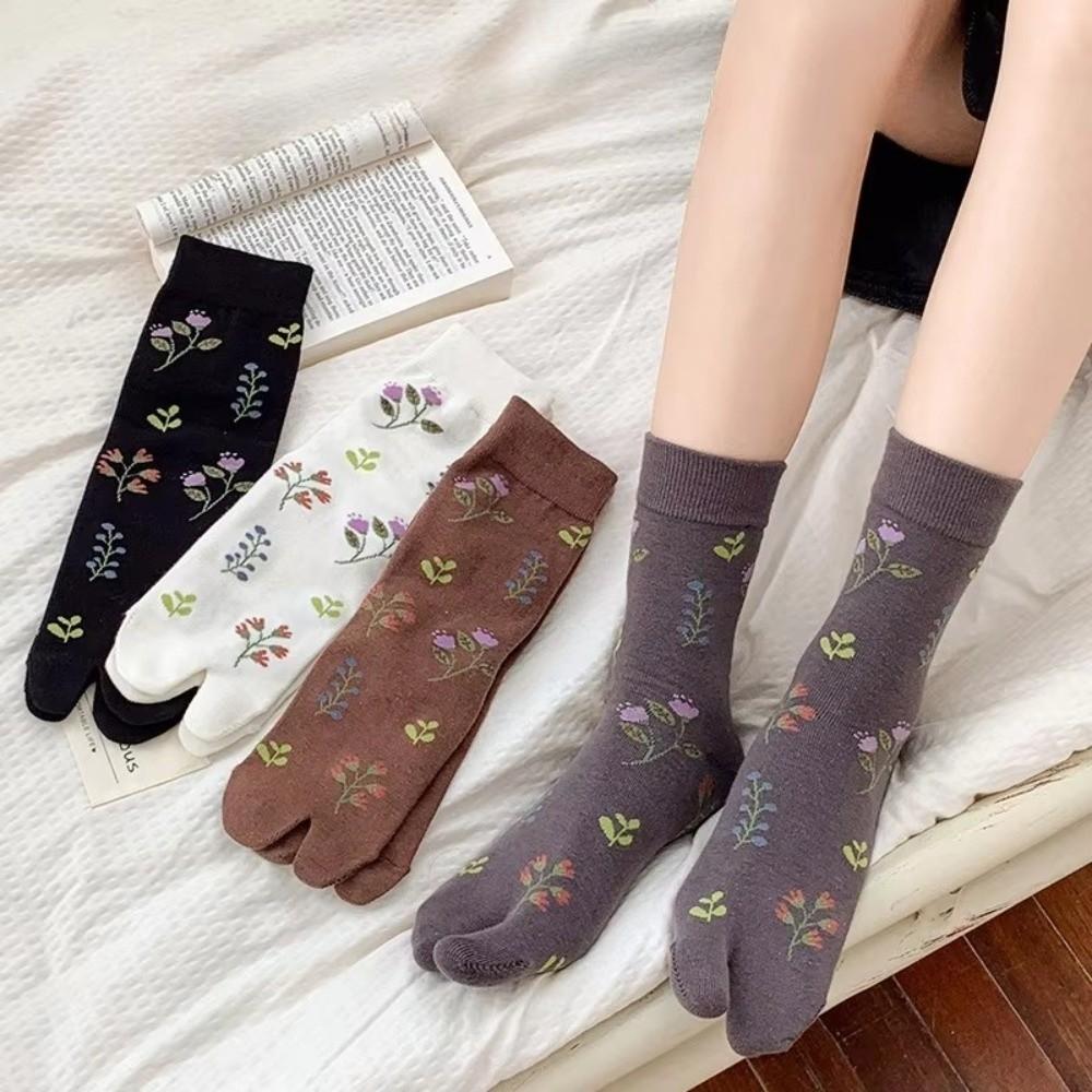 1 Pair Flower Pattern Women Tabi Socks Japanese Style Two-Toed Socks Cute Split Toe Socks