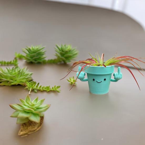 Усміхнений квітковий горщик із піднятими середніми пальцями Пластикові горщики для сукулентів з усмішкою