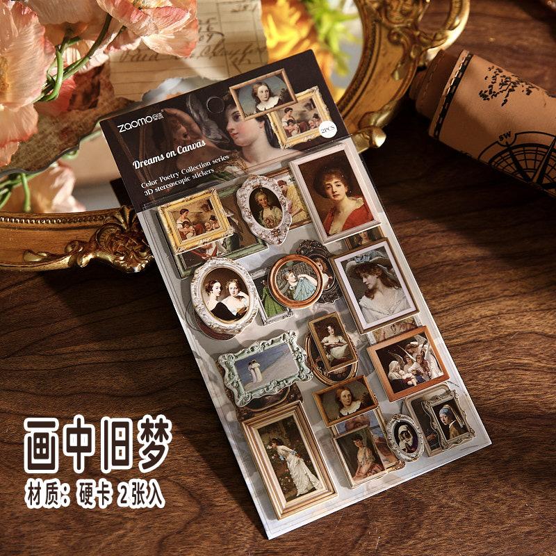Vintage Embossed Oil Painting Stickers For Scrapbooking Wall Decoration