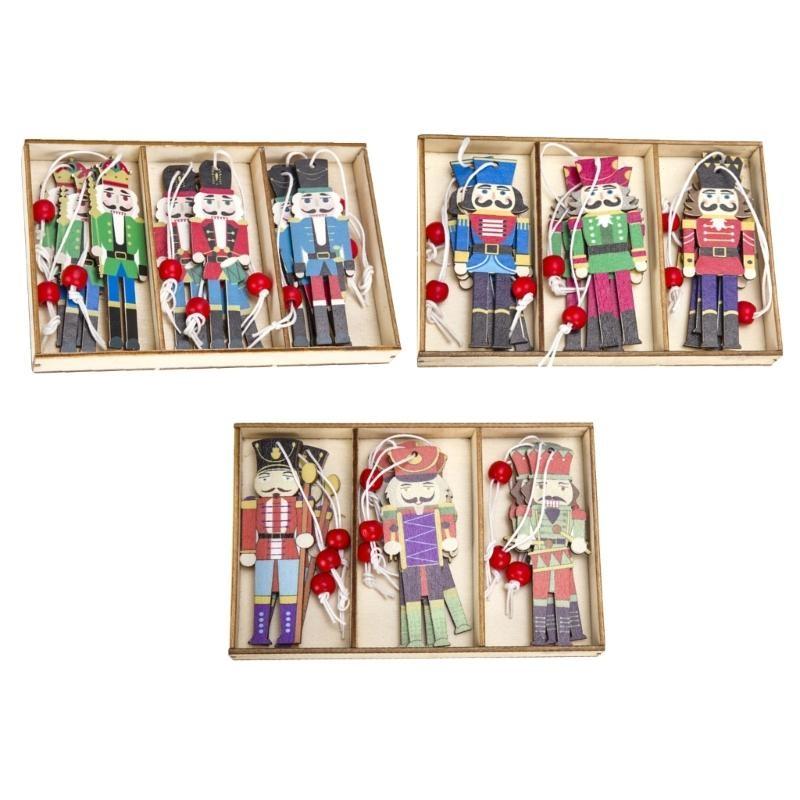 652F Christmas Ornaments Wooden Nutcrackers Soldier Hanging Pendant Party Decorations
