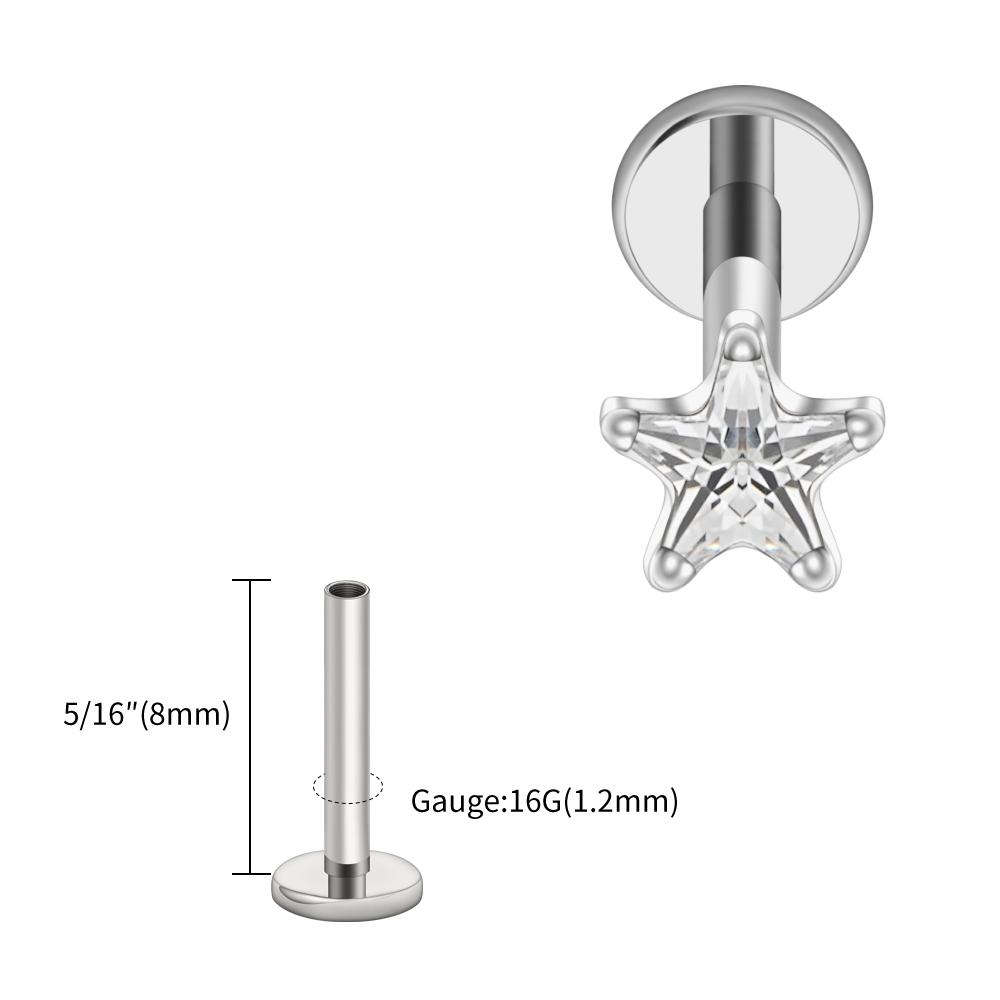 Right Grand ASTM F136 Titanium Star CZ Cartilage Earring 16G Dainty Star Flat Back Stud Tragus Conch Helix Nose Labret Piercing