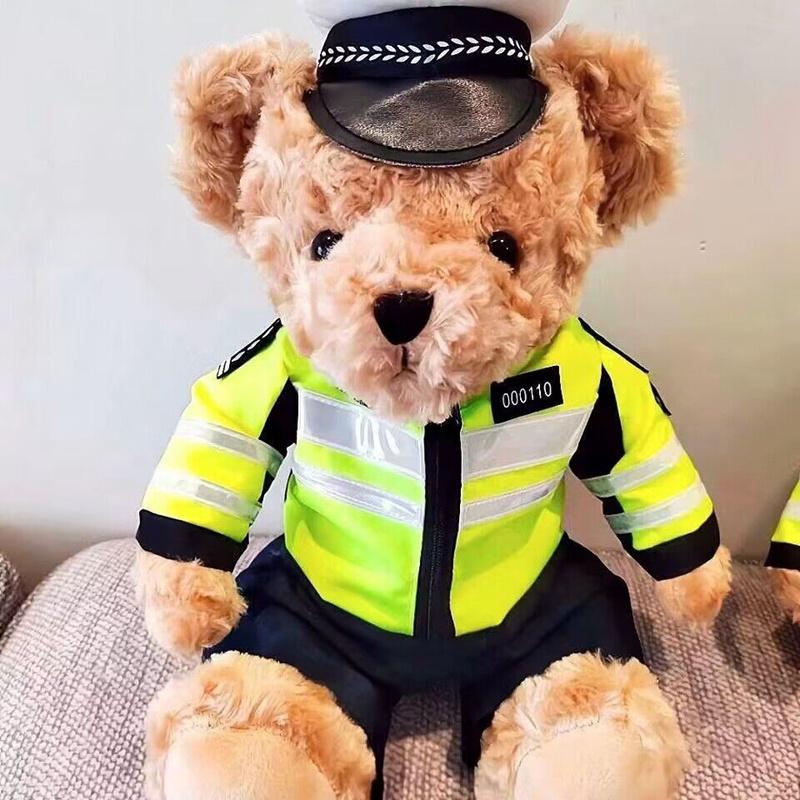 1 ks 25CM Krásne policajné medvedíky Peluche Hračky Roztomilé kučeravé plyšové medvedíky Bábiky v policajných uniformách pre deti Darčeky k narodeninám pre deti