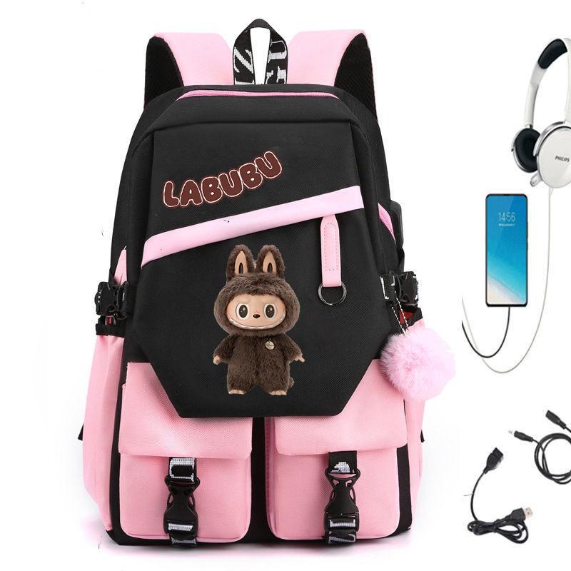 New POP MART Labubu School Bag USB Charging Student Junior High School Student Fashion Casual Backpack