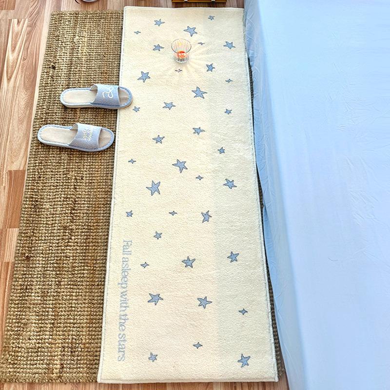 Soft Plush Bedroom Carpet Non-slip Blue Star Rug Comfortable Foot Mat for Girls Room Thick Home Decoration